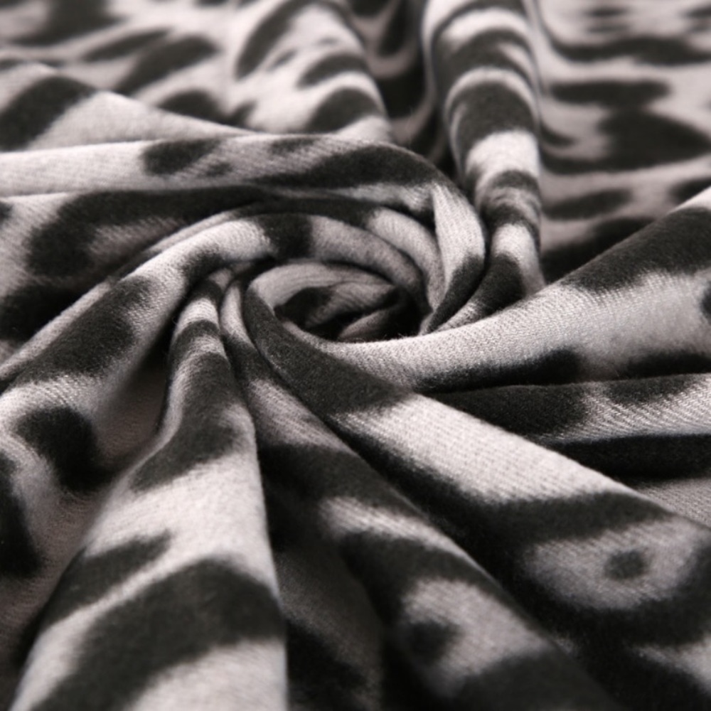 SOLD OUT Gray Leopard Knit Tassel Blanket Scarf - Picture 3 of 4